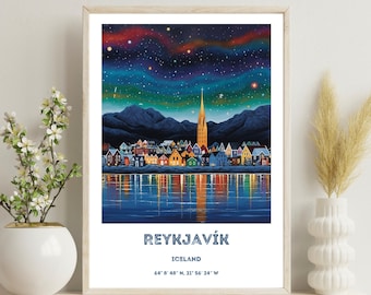 Reykjavik Poster, Reykjavík Iceland Travel Poster, Iceland Poster, Reykjavík, Iceland print, Wedding gift, birthday present, Christmas Gift