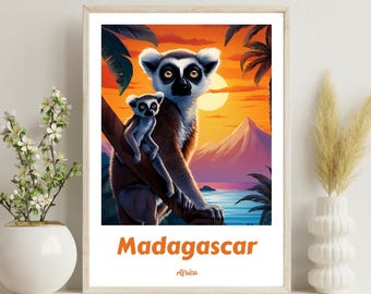 マダガスカルの動物のポスタープリント - アーティストのサイン入り