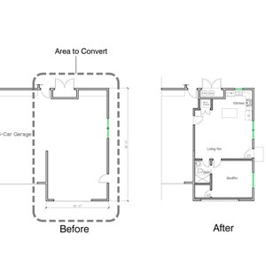 1 Schlafzimmer 1 Bad (612SF) Garagenumwandlung in Wohnraum oder ADU-Grundriss (20 &#39;-0 &quot;Breite X 36&#39;-0&quot;Länge)