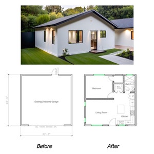 1 Schlafzimmer 1 Bad (547SF) Umwandlung der Garage in Wohnraum oder ADU-Grundriss (23&#39;-5 &quot;Breite X 23&#39;-5&quot; Länge)