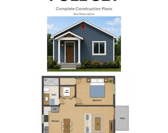 483 Quadratfuß | 1 Schlafzimmer | 1 Badezimmer | Moderner Cottage-Grundriss (Digitaler Download)