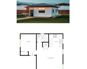1ベッドルーム、1バスルーム（619平方フィート）ADU（付属住宅ユニット）間取り図（幅28フィート0インチ×長さ26フィート9インチ）