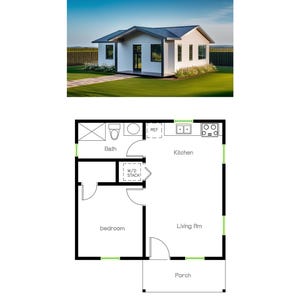 1 Bedroom 1 Bath (500 SF) Cottage /Ranch/Tiny Home/Granny Flat/Affordable Home Design/ADU Floor Plan (21&#39;-7&quot;Width X 23&#39;-2&quot;Length)