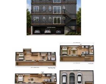 Dreigeschossige Hauspläne aus Schiffscontainern | Modernes Containerhaus | Hauspläne mit 3 Schlafzimmern | Baupläne im PDF-Format | (Digitaler Download)