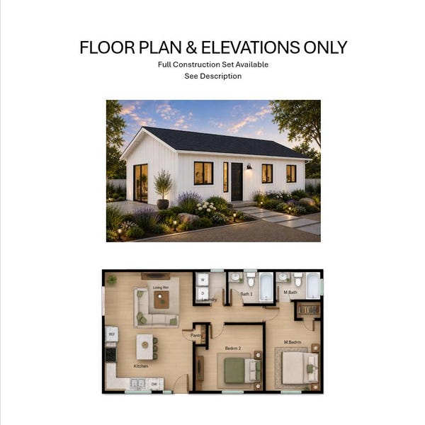 2 Bedroom 2 Bath (800SF) ADU(Accessory Dwelling Unit) Floor Plan House Plan (20'-0"Width X 40'-0"Length)