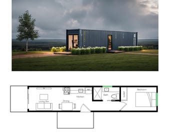 Plattegrond zeecontainer 1 slaapkamer met 1 badkamer (320SF) Plattegrond ADU gereed (8'-0" breedte x 40'-0" lengte)