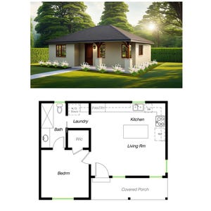 1 Bedroom 1 Bath (575SF) ADU(Accessory Dwelling Unit)/Tiny House/Tiny Home/Granny Flat Floor Plan House Plan (22&#39;-7&quot;Width X29&#39;-5&quot;Length)