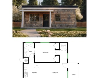 1 sovrum 1 badrum (46 m²) ADU (extra bostad) planlösning Husplan (6,2 m bredd x 7,2 m längd)