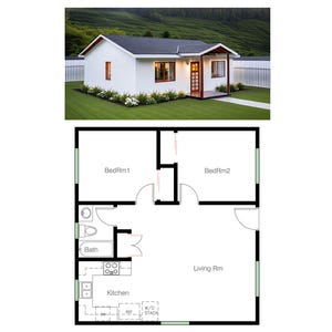 2 slaapkamers en 1 badkamer (715SF) ADU (accessoirewoning) Plattegrond huisplan (25'-10" breed x 27'-9" lang)