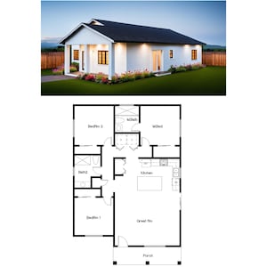 3 slaapkamers en 2 badkamers (1200 SF) Plattegrond ADU/Cottage/Grandma Flat/Tiny Homes/Kleine huizen/Huureenheid/Vrijstaande ADU/ (30'-6" breedte x 40'-5" lengte)