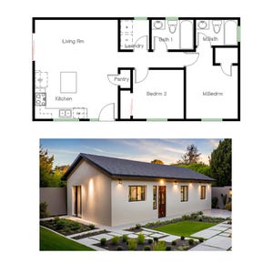 2 slaapkamers en 2 badkamers (800SF) ADU (accessoirewoning) Plattegrond huisplattegrond (20'-0" breedte x 40'-0" lengte)