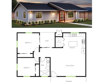 Cottage ADU Floor Plan | 2 Bed, 1 Bath (PDF Download)