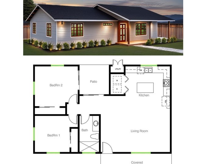 Simple 2 Bedroom 1 1/2 Bath Cabin. 1200 Sq Ft. Open Floor Plan With ...