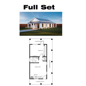 1 Schlafzimmer 1 Bad (520SF) ADU (Accessory Dwelling Maßeinheit) Grundriss Hausplan mit umlaufender Veranda (21 &#39;-2 &quot;Breite X 42&#39;-2&quot; Länge)