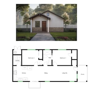2 slaapkamers en 1 badkamer (800SF) ADU (accessoirewoning) Plattegrond huisplattegrond (20'-0" breedte x 40'-0" lengte)