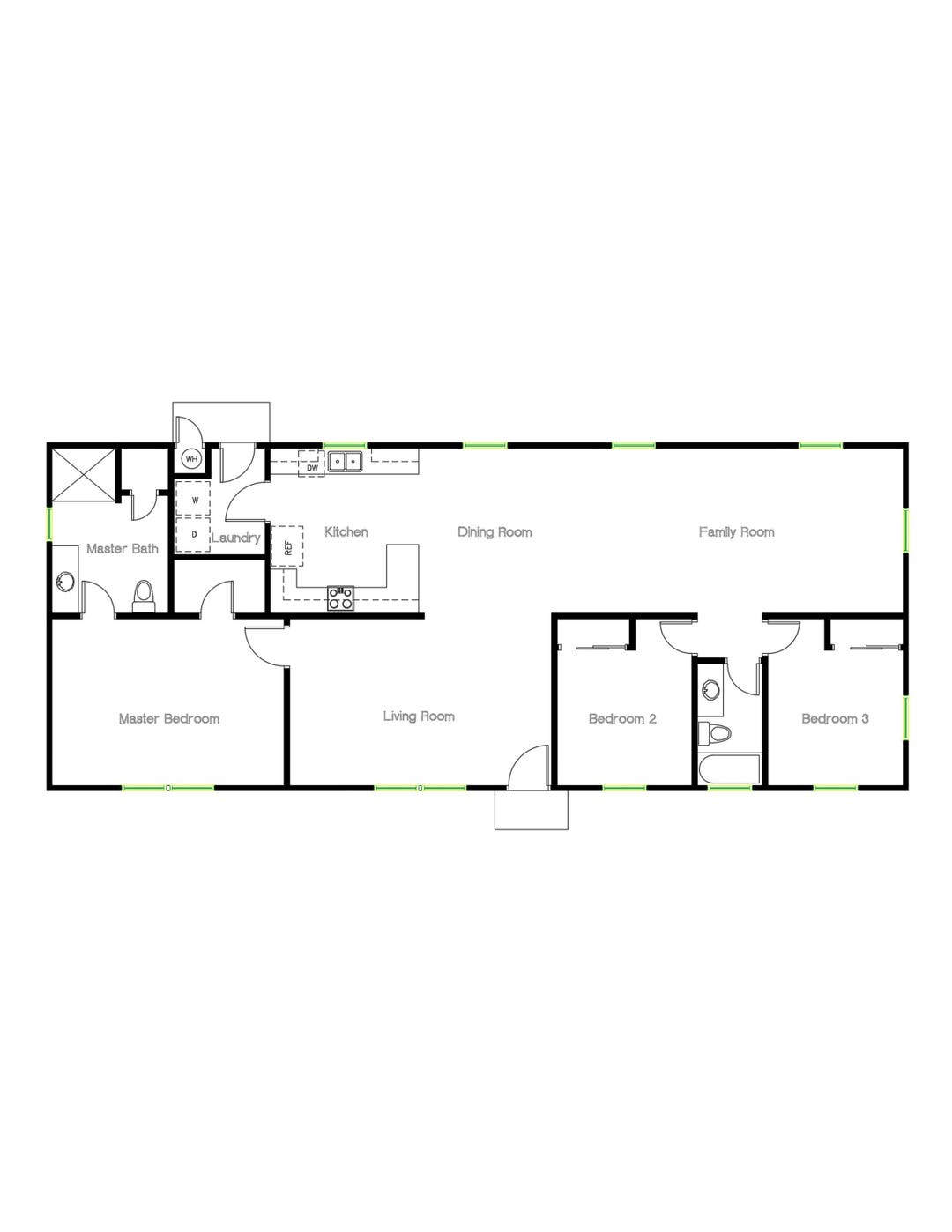 3-bedroom 2-bath 1,758SF Basic House Plan Rectangle Country Style ...