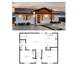 2 sovrum 1 badrum (86 m²) Stuga / Ranch / Minihus / Prisvärd husdesign / Litet familjehus / Planlösning för vuxna (7,2 m bredd x 9,3 m längd)
