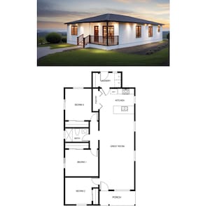 Functionele plattegrond: 3 slaapkamers en 1 badkamer, grote wasruimte, open leefruimte: 1168 vierkante voet