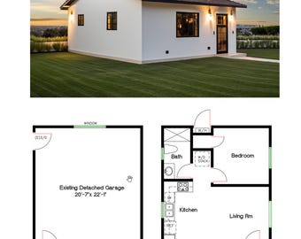 1 Bedroom 1 Bath (473SF) Detached Garage Conversion to Living Space or ADU(Accessory Dwelling Unit) Floor Plan (19'-8"Width X 23'-0"Length)