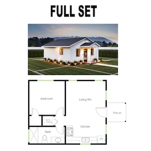 1 Bedroom 1 Bath (500 SF) Cottage /Ranch/Tiny Home/Granny Flat/Affordable Home Design/ADU Floor Plan (20&#39;-4&quot;Width X 24&#39;-7&quot;Length)
