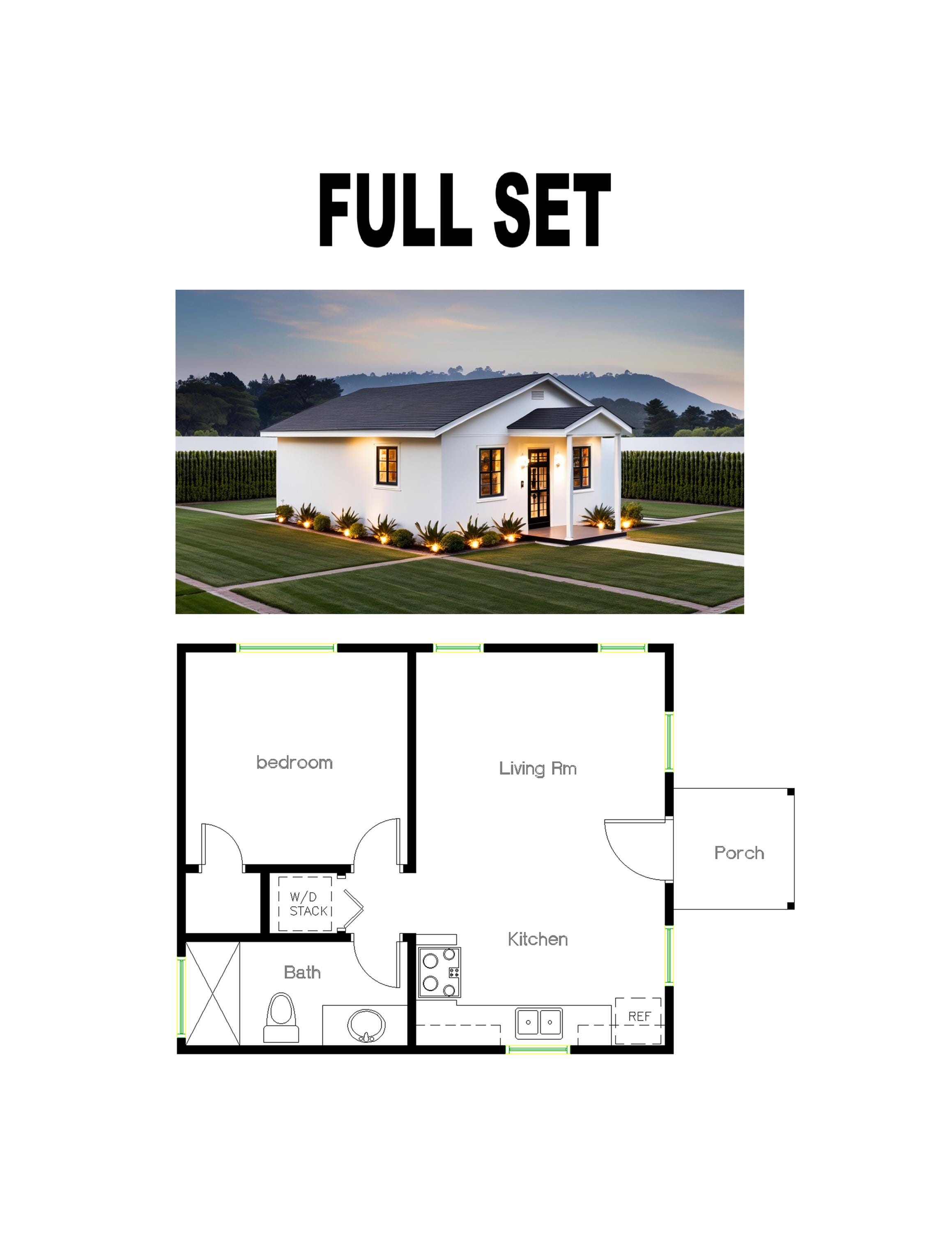 Casa de campo/rancho/minicasa/apartamento familiar/diseño de vivienda asequible/plano de planta de 1 dormitorio y 1 baño (46 m² de ancho x 7,4 m de largo)
