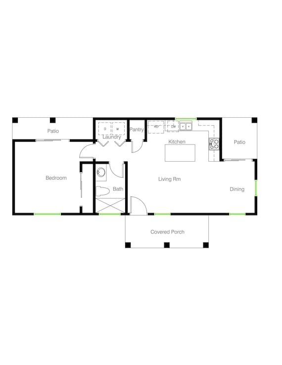 Planta baixa ADU de quarto e banheiro (700 pés quadrados