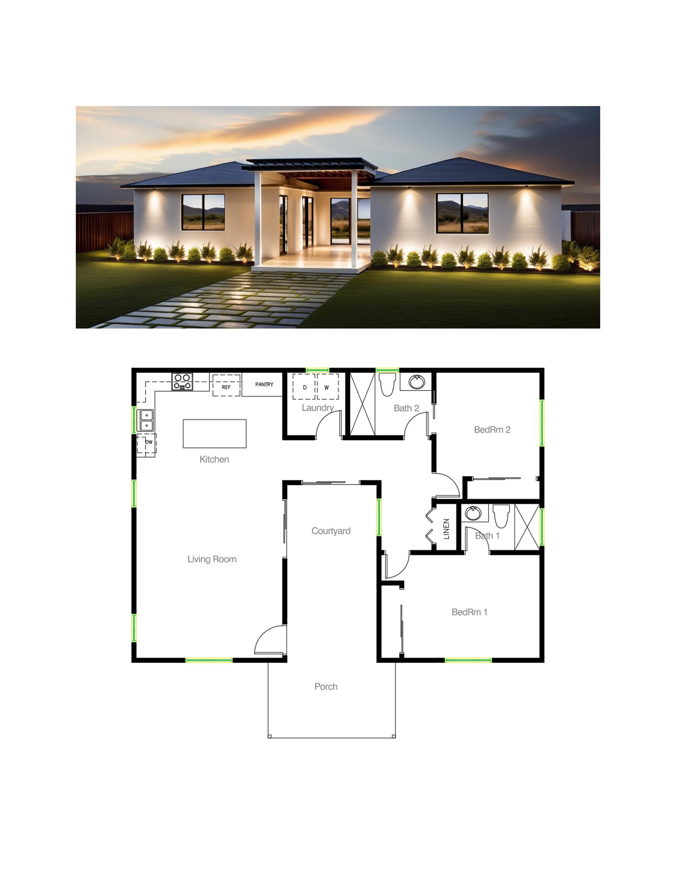 2 bedroom 2 bath house plans with laundry - Etsy België, image size:2318x3000