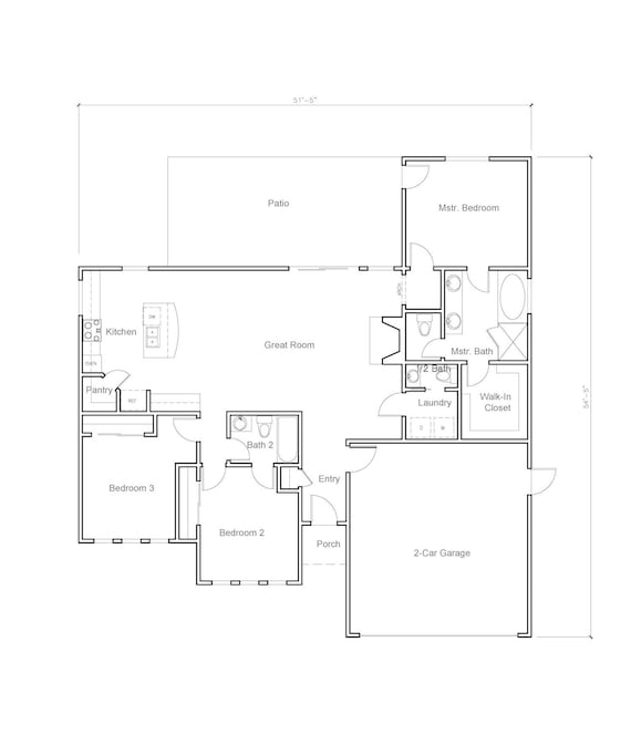 Plano de casa de dormitorios y baños y medio (145 Cocina