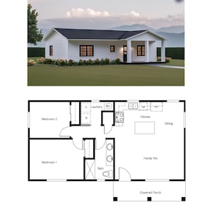 2 slaapkamers en 1 badkamer (800SF) ADU (accessoirewoning) Plattegrond met grote slaapkamer 1, volledige wasruimte, groot bad (39'-5" breed x 20'-3" lang)