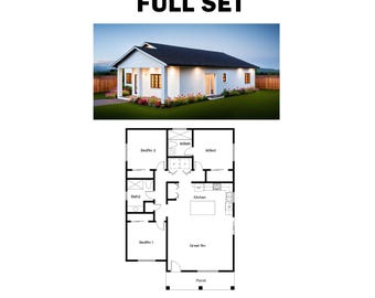 3 sovrum 2 badrum (112ft) Planlösning Fristående ADU/ (8,2 m bredd x 12,5 m längd) Komplett set Kalifornien bygglov klart!