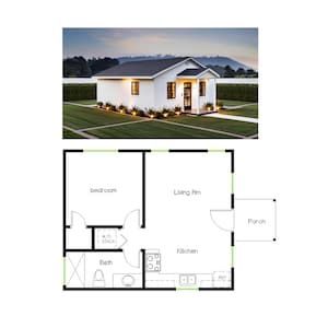 Cottage / Ranch/Tiny Home/Grandma Flat/Betaalbaar huisontwerp met 1 slaapkamer en 1 badkamer (500 SF)
