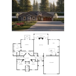 Huis met 4 slaapkamers en 2 badkamers - 2295 vierkante voet, garage voor 2 auto's, open plattegrond, modern design, ideaal voor gezinnen (58'-11" breed x 69'-0" lang)