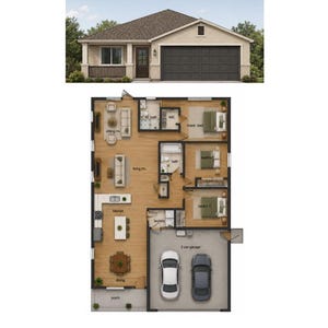 Maison de plain-pied de 3 chambres et 2 salles de bain (130 m²). Cuisine ouverte spacieuse, séjour avec coin détente. (10,5 m de largeur x 17,4 m de longueur)