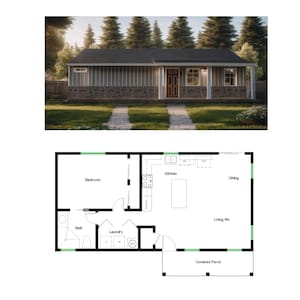 1 slaapkamer en 1 badkamer (800SF) ADU (accessoirewoning) Plattegrond huisplattegrond (20'-0" breedte x 40'-0" lengte)