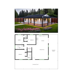 3 slaapkamers en 2 badkamers (1.200 SF) ADU met veranda (accessoirewoning) Plattegrond huisplan (4'-0" breed x 30'-0" lang)
