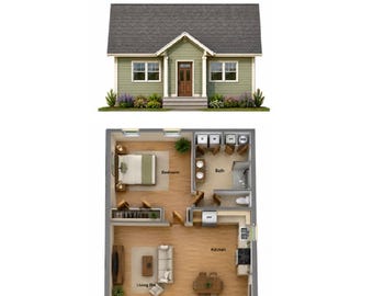 Grundriss für eine Einliegerwohnung mit 1 Schlafzimmer und 1 Badezimmer (28'x36') (Digitaler Download)