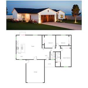 3 slaapkamers en 2 badkamers (1.695 SF) Plattegrond huisplattegrond met grote grote open keuken (34'-3" x 59'-0" (breedte))