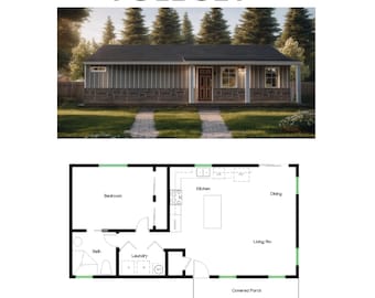 1 sovrum 1 badrum (74 m²) ADU (extra bostad) planlösning Husplan (6,2 m bredd x 12,2 m längd)
