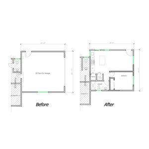 1 slaapkamer en 1 badkamer (559SF) garage omgebouwd tot woonruimte of ADU (accessoirewoning) Plattegrond (24'-6" x 22'-11" (lengte))