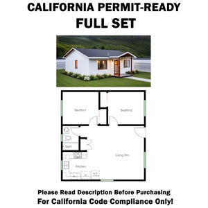 2 Schlafzimmer 1 Bad (715SF) ADU (Accessory Dwelling Maßeinheit) Grundriss Haus-Plan (25 &#39;-10 &quot;&quot;Breite X 27&#39;-9&quot; Länge) FULL SET California Permit Bereit!