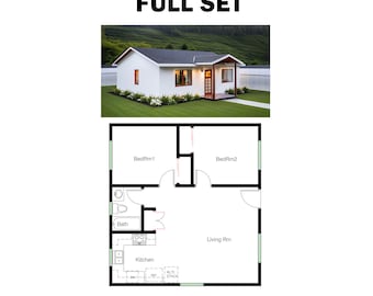 2 sovrum 1 badrum (66 m²) ADU (extrabostadsenhet) Planritning Husritning (7,5 m bredd x 7,4 m längd) KOMPLETT UPPSÄTT Kalifornien bygglov klart!