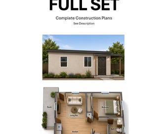 Moderner Grundriss für eine Einliegerwohnung mit 1 Schlafzimmer: Tiny-House-Design mit 599 Quadratfuß (Digitaler Download)