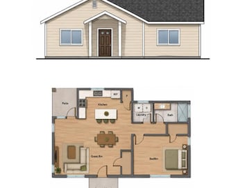Grundriss für eine Einliegerwohnung mit 1 Schlafzimmer und 1 Badezimmer (830 Quadratfuß) – 24'5" x 39'0" (Digitaler Download)