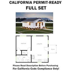 1 Bedroom 1 Bath (500 SF) ADU Floor Plan Tiny Home/Affordable Home Design (20&#39;-4&quot;Width X 24&#39;-7&quot;Length)Full Set California Permit Ready!