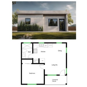 1 slaapkamer en 1 badkamer (513SF) ADU (accessoirewoning) Plattegrond huisplan (25'-0" breed x 23'-0" lang)
