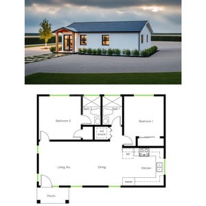 2 slaapkamers en 2 badkamers (749SF) moderne indeling (accessoire woning) Plattegrond huis (23'-3" breed x 32'-3" lang)