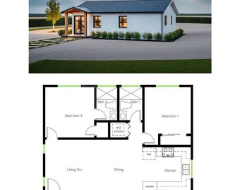 2 Bedroom 2 Bath (749SF) Modern Layout(Accessory Dwelling Unit) Floor Plan House Plan (23&#39;-3&quot;Width X 32&#39;-3&quot;Length)