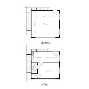 1 slaapkamer en 1 badkamer (504SF) garage omgebouwd tot woonruimte of ADU (accessoirewoning) Plattegrond (22'-1'' x 21'-1'' (lengte))