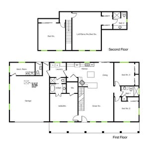 Moderne boerderij met 2 verdiepingen, 4 slaapkamers en 3,5 badkamers, plattegrond: 2682 SF, garage voor 2 auto's, optionele vide/speelruimte/5 slaapkamers (72'3" b x 39'5" l).