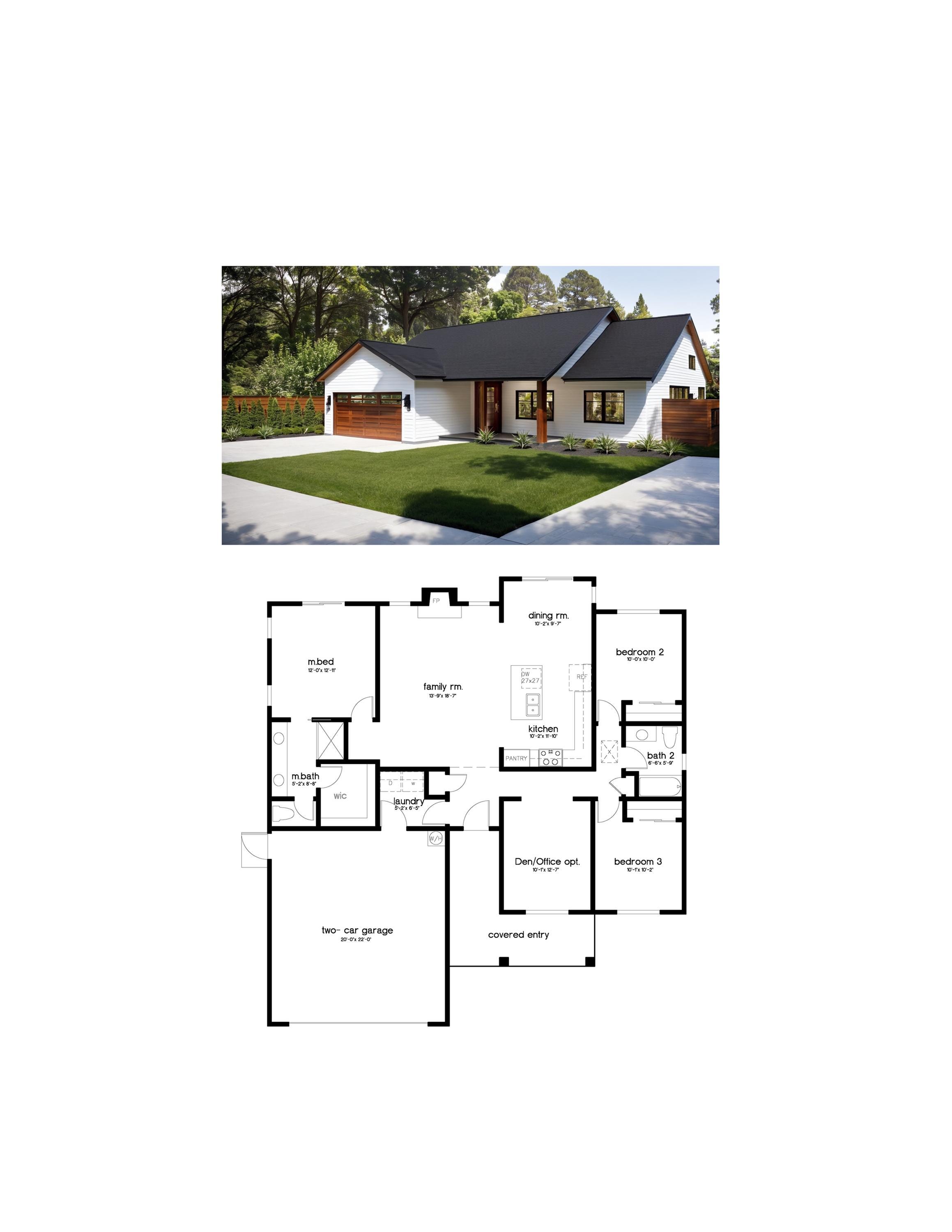 3 Bedroom 2 Bath (1,482SF) Single-story. Spacious Master Bedroom, Kitchen  Open to Living Room. Den/office Opt. (48'-0\, image size:2318x3000